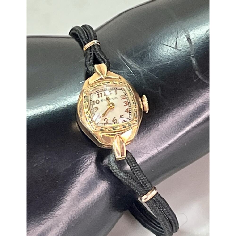 1940’s BULOVA Art Deco 10K Rolled Gold Plate Ladies Wrist Watch Cord Band READ - Picture 13 of 16